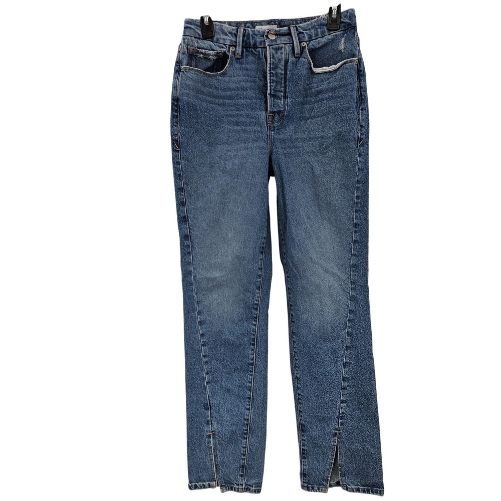 Good American Jeans Womens 6 28 High Rise Button Fly Split Hem Distressed Denim